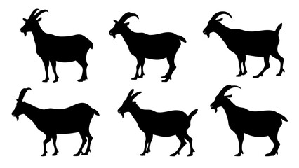 set of mountain goats silhouette vector on white background