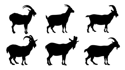 set of mountain goats silhouette vector on white background