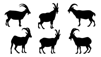 set of mountain goats silhouette vector on white background