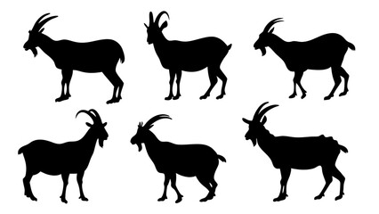 set of mountain goats silhouette vector on white background