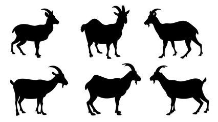 set of mountain goats silhouette vector on white background