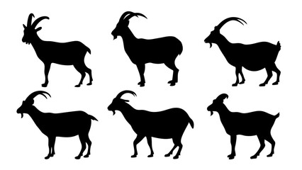 set of mountain goats silhouette vector on white background