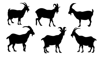set of mountain goats silhouette vector on white background