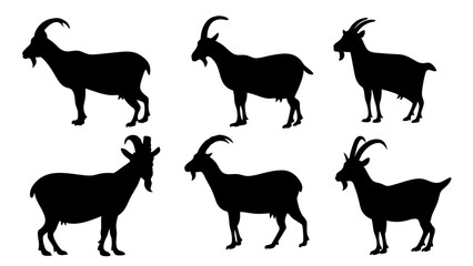 set of mountain goats silhouette vector on white background