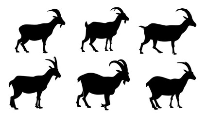 set of mountain goats silhouette vector on white background