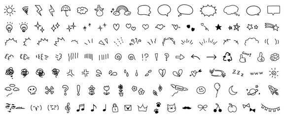 手描きの感情表現やあしらいの漫符アイコンイラストセット