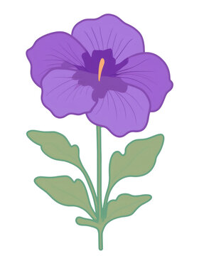 recommend clip art: Illustration of a simple flat purple petunia flower with green leaves isolated on a transparent background