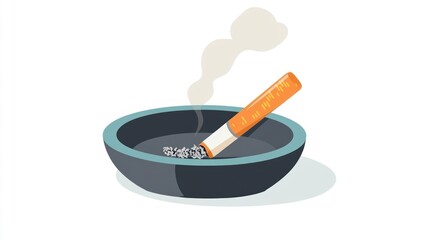 Cigarette butt in ashtray with smoke