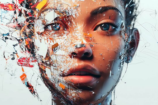 AI-generated portrait of a diverse model, showcasing intricate digital artistry with advanced facial rendering and vibrant color blending.