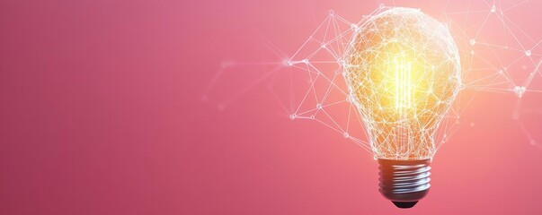 Polygon lightbulb in exchange network technology concept. A glowing light bulb symbolizing innovation and bright ideas.