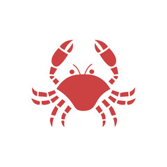 Crab Red Silhouette. Hand drawn Sea Animal flat vector illustration. Wildlife Ocean Beach Creature Icon Symbol Sign 