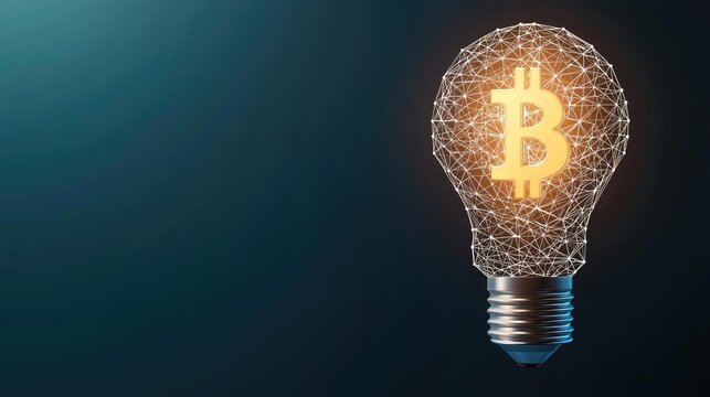 Polygon lightbulb in futuristic blockchain lamp concept. Innovative light bulb representing cryptocurrency and finance.