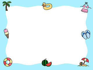 여름 라인드로잉 아이콘 테두리 프레임 배경(summer line drawing icon frame wallpaper)