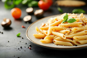 Golden brown pasta dish food photography