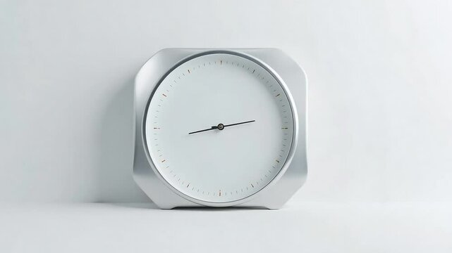 Modern Silver Clock Showing Time on White Background Minimalist Home Decor Design