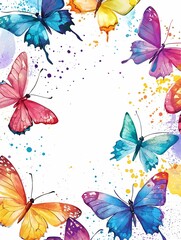 Fototapeta premium A charming watercolor butterfly border.