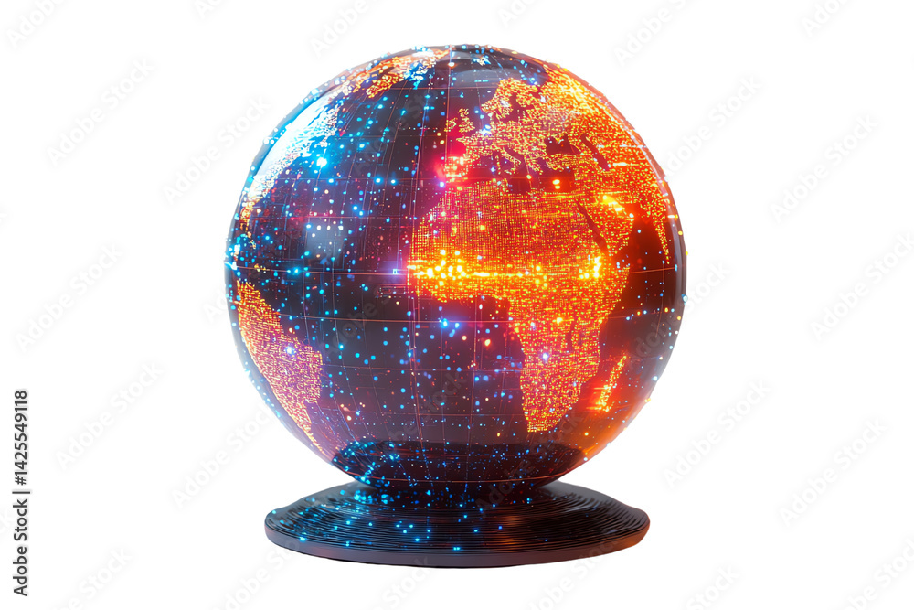 Poster a 3d digital globe representing global connectivity and technology advancement.