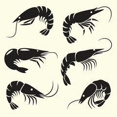 Elegant Prawn and Shrimp Vector Illustration Set.