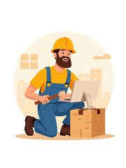 Generate a graphic to add to a simple popup for a site The graphic is of a construction worker hammering down a computer