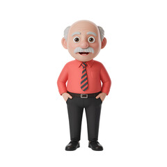 Fototapeta premium Cartoon character of an elderly man with tie and red shirt standing isolated