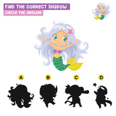 Find the correct shadow and circle the answer. Matching image with shadow. Worksheet for kid. Educational printable worksheet.