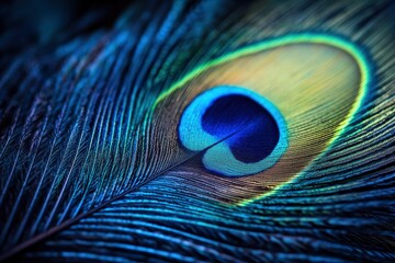 Obraz premium A breathtaking close-up of a peacock feather, with the vibrant and iridescent colors of the feather on full display