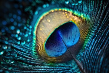 Naklejka premium A breathtaking close-up of a peacock feather, with the vibrant and iridescent colors of the feather on full display