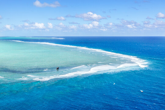 Aerial view of famous Cloudbreak reef, Fiji