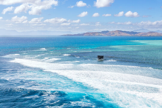 Aerial view of famous Cloudbreak, Fiji