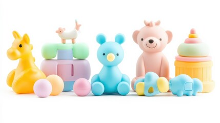 Obraz premium Pastel Toy Set on White Background for Sale