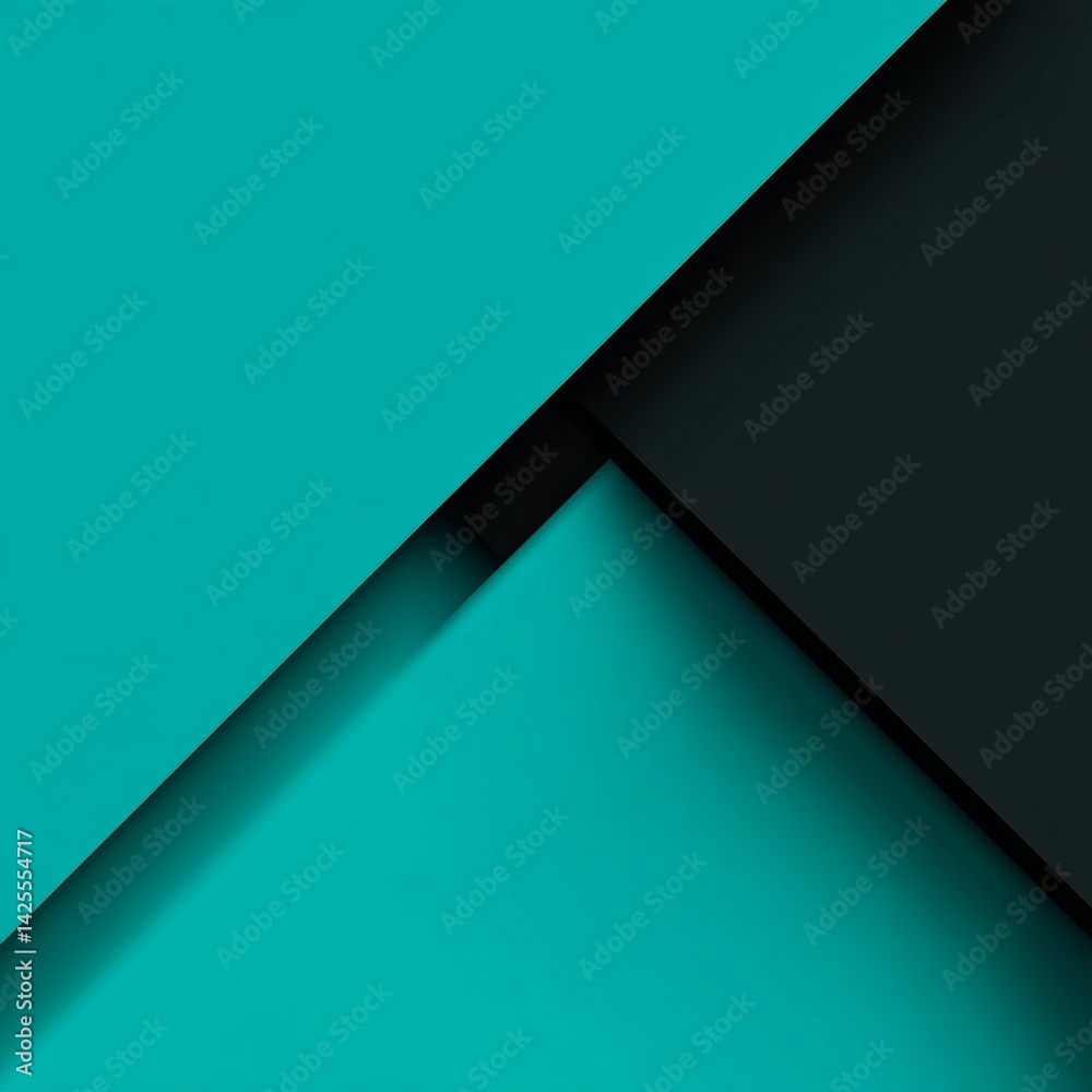 Aufkleber Modern Abstract Geometric Design: Minimalist Turquoise and Dark Gray Paper Layers with Shadow Effects