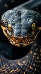 Fototapeta premium A captivating close-up of an anaconda with its mouth slightly open, showing its powerful, muscular build