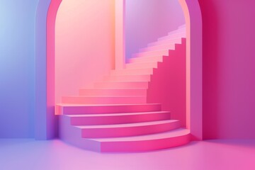 Abstract Pink Staircase in a Minimalist Room