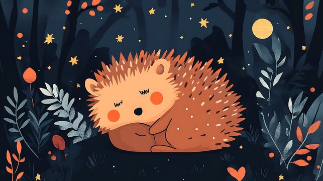 Sleeping Hedgehog Night Forest.