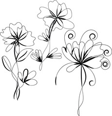 Elegant Black Line Art Floral Design Elements Set