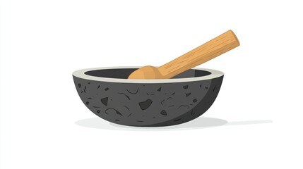 Dark gray stone bowl with wooden pestle