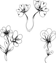 Elegant Black Line Art Flower Designs Set for Decoration