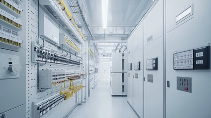 Modern electrical control room with advanced equipment in a well-organized facility