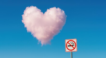 Heart Cloud Beside No Smoking Sign Under Clear Blue Sky