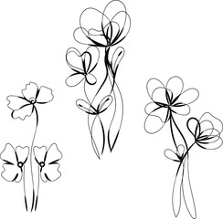 Three Abstract Line Art Floral Designs Black and White Illustrations
