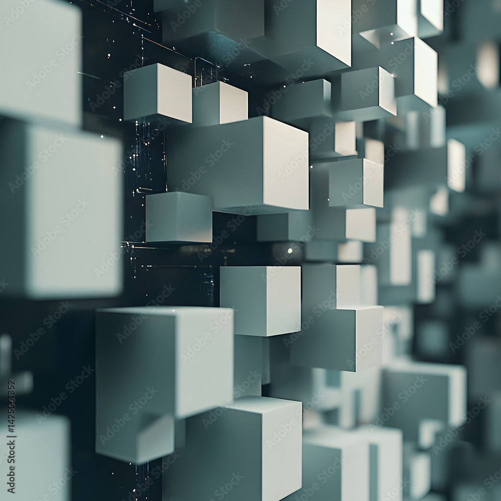 Poster abstract cube formation: a modern abstract composition of layered, three-dimensional cubes, creating