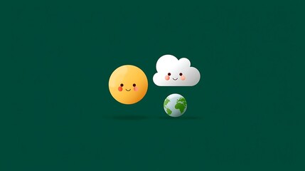 Happy sun and cloud with smiling Earth globe on a green background for cheerful environmental themes