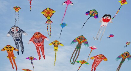 Colorful Kites Flying in the Sky During an Outdoor Festival