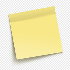 Vector yellow note paper isolated on transparent background. Realistic sticky note. Mockup of note paper for design.