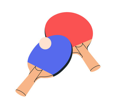 Ping pong rackets and ball. Table tennis equipment. Sport game tournament gears, accessories, tabletennis paddles, pingpong racquets. Flat graphic vector illustration isolated on white background