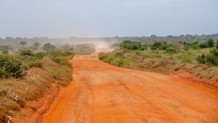 pomarańczowa droga gruntowa w parku narodowym TsavoEst w Kenii