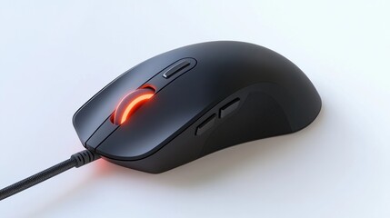 Sleek black computer mouse with glowing red accents