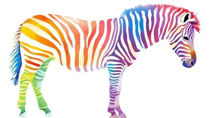Fototapeta premium Colorful Striped Zebra on White Background