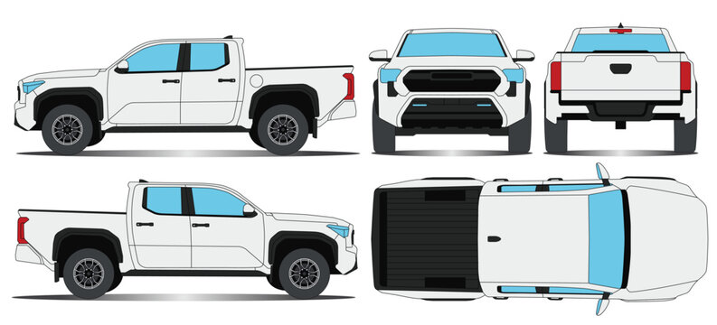 Pickup Car trd Crew Cab - Mockup car vector for branding on white background. With Side, Front, Rear Views