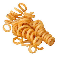 Curly fries isolation on transparent background
